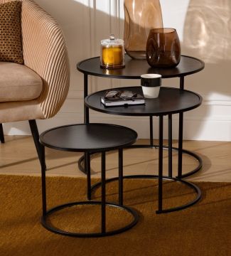 SET 3 TAVOLINI MOD. NOAN IN METALLO E MDF NERO 
