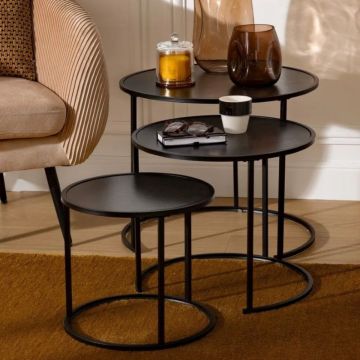 SET 3 TAVOLINI MOD. NOAN IN METALLO E MDF NERO 