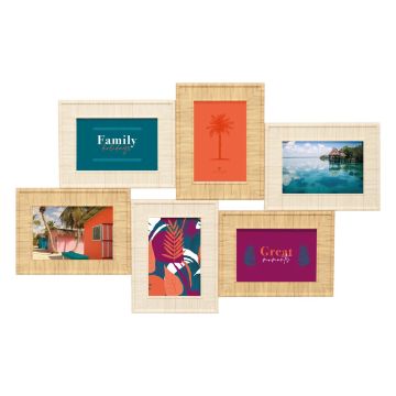 COMPOSIZIONE 6 PORTAFOTO BEIGE IN PLASTICA E VETRO 64.5X41CM SP 2CM