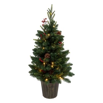 PINETTO CON LED A BATTERIA PIGNE E BACCHE D 55CM H 90CM