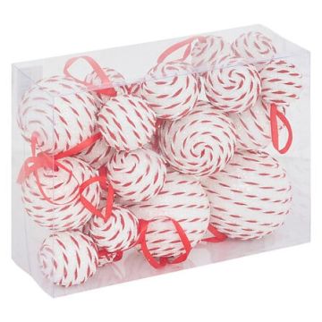CONFEZIONE 22 SFERE DI PLASTICA D 5/6/8/10CM BIANCHE/ROSSE GLITTERATE