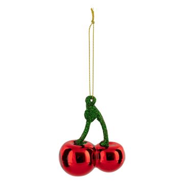 DECORAZIONE DA APPENDERE CILIEGIE DI VETRO ROSSO/VERDE 6.8X4CM H 8.5CM