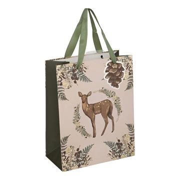 BORSA DI CARTA CON CERBIATTO E MANICI VERDI 17.8X9.8CM H 22.9CM
