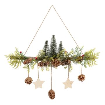 FUORIPORTA LEGNO DECORO ALBERELLI C/PIGNE E STELLE PENDENTI 48X7CM H 50C