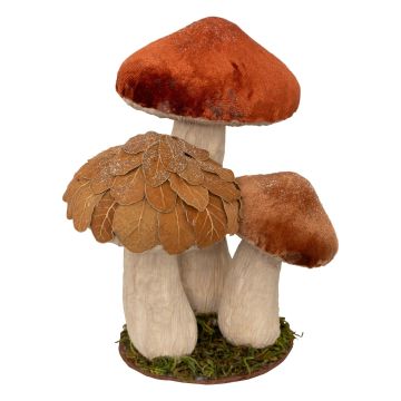 DECORAZIONE 3 FUNGHI IN VELLUTO CON MUSCHIO D 18CM H 21CM