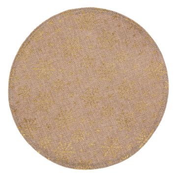 TOVAGLIETTA POLIESTERE EFFETTO JUTA CON FIOCCHI DI NEVE ORO DIAM. 38CM
