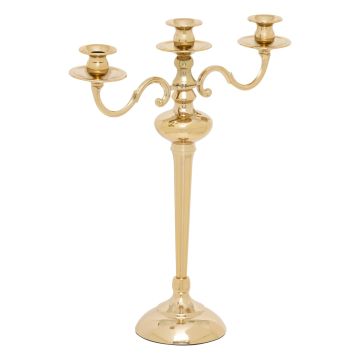 CANDELABRO 3 FUOCHI IN METALLO ORO LUCIDO 41X14 H. 48CM