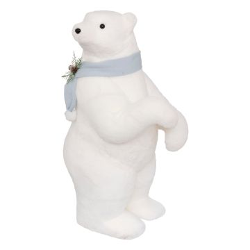 PUPAZZO ORSO BIANCO EFFETTO PELO CON SCIARPA AZZURRA 64X46CM H 100CM