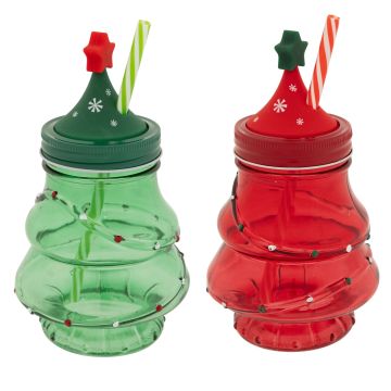BICCHIERE ALBERO IN VETRO CON TAPPO/CANNUCCIA 11.1X13.5CM ASSORTITO