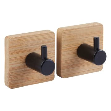 SET 2 APPENDINI ADESIVI IN LEGNO STIKY CON GANCIO IN METALLO E BAMBOO