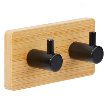 APPENDINO ADESIVO IN BAMBOO CON 2 GANCI IN ACCIAIO INOX  9X3.6CM H 4.5CM