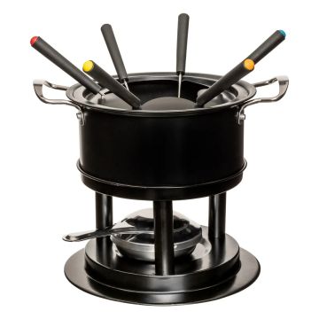SERVIZIO FONDUTA PER 6 PERSONE IN METALLO INOX NERA