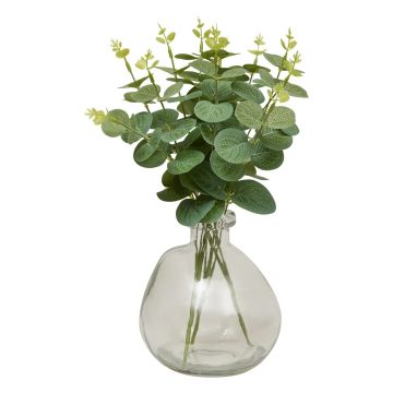VASO IN VETRO TRASPARENTE CON EUCALIPTO ARTIFICIALE D 20CM H 35CM