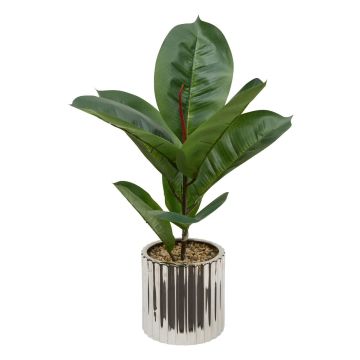 VASO STONEWARE EFFETTO  CROMATO CON FICUS D 34CM H 54CM