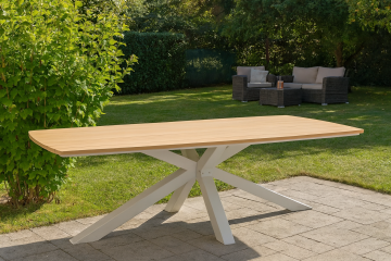 TAVOLO FISSO DA ESTERNO MOD. ORACLION CM 260X118 ALLUMINIO ARGILLA E PIANO EFFETTO LEGNO