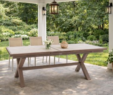 TAVOLO ALL. DA ESTERNO MOD. AXIOME CM 220X113 IN ALLUMINIO EFFETTO LEGNO CON PIANO ARGILLA