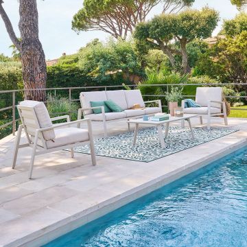 SALOTTO DA ESTERNO MOD. LUZANE ALLUMINIO ARGILLA E TESSUTO BEIGE