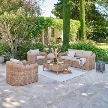 SALOTTO DA ESTERNO MOD. MOOREA IN POLYRATTAN SAVANA E BEIGE