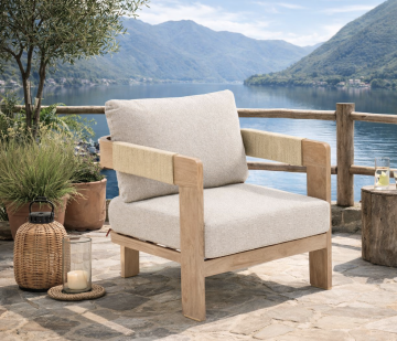 POLTRONA DA ESTERNO MOD. ORYNA IN ALLUMINIO EFFETTO LEGNO MIELE E MELANGE BEIGE