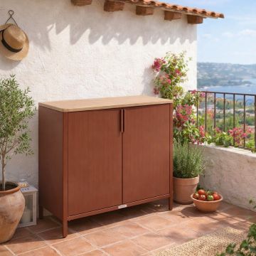 CREDENZA DA ESTERNO IRONIA CM 90.5X45 H.87 ACCIAIO MOGANO E PIANO EFFETTO LEGNO MIELE