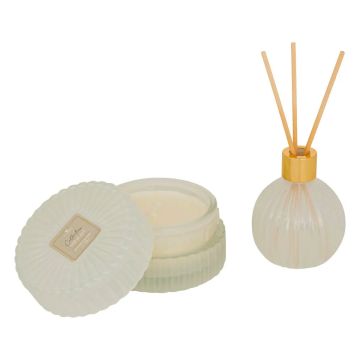 SET 2PZ CANDELA E PROFUMATORE THE BIANCO IN VETRO BIANCO