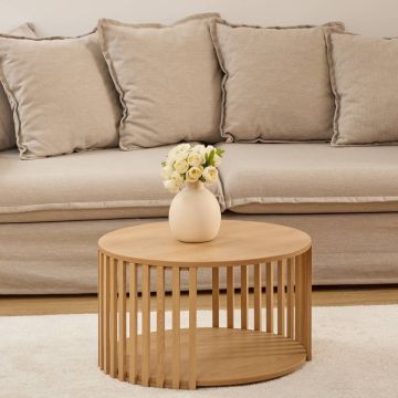 TAVOLINO ROTONDO MOD. SLAT DIAM. CM 60 H.35 IN MDF NATURALE 