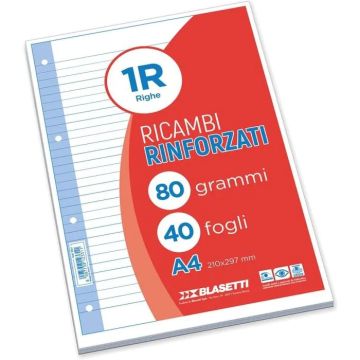 CONFEZIONE 40 FOGLI RICAMBI RINFORZATI A5 RIGHE