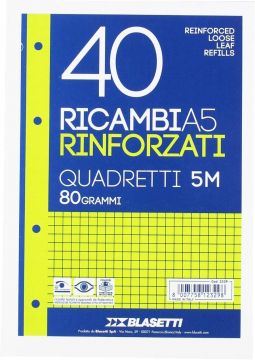 RICAMBI RIFORZANTI A5 80GR 40FF QUADRETTI 5mm ASSORTITO