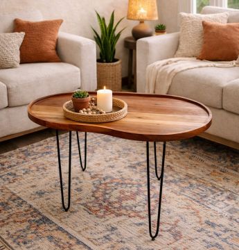 TAVOLINO IN METALLO NERO E LEGNO DI ACACIA CM 85X55 H.47 