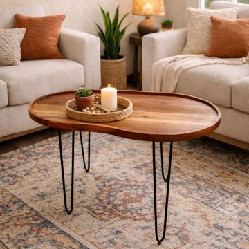 TAVOLINO IN METALLO NERO E LEGNO DI ACACIA CM 85X55 H.47 