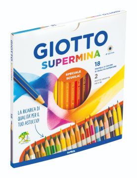 GIOTTO - ASTUCCIO CON 18 PASTELLI COLORATI SUPERMINA CON 2 MATITE