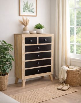 CASSETTIERA CM 55X35 H.85 IN LEGNO E MDF TINTA NATURALE E NOCE SCURO