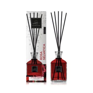 DIFFUSORE PER AMBIENTI CON BASTONCINI CUBO 250ML ROSA SELVATICA