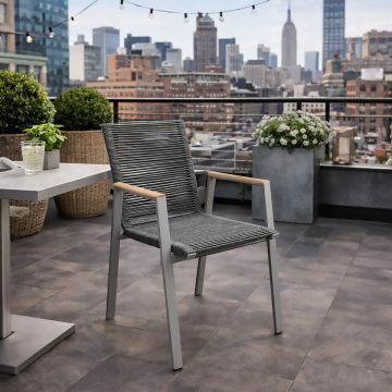 SEDIA DA ESTERNO IN ALLUMINIO E CORDA CHAMPAGNE 