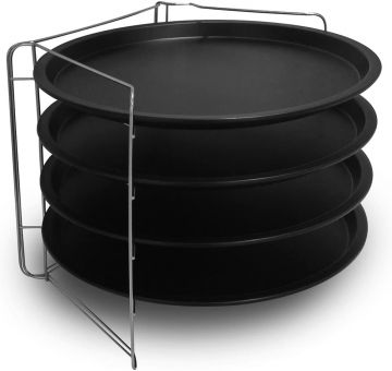 SET 4 TEGAMI PIZZA D. 32CM CON SUPPORTO IN ACCIAIO