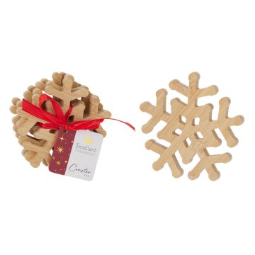 SET 4 SOTTOBICCHIERI A FORMA DI FIOCCO DI NEVE IN BAMBOO