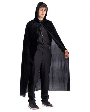 MANTELLO IN VELLUTO NERO CON CAPPUCCIO PER ADULTI