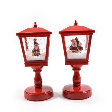 LAMPIONE NATALIZIO ROSSO CON MUSICA/NEVE/LUCI DIAM. 13.5 H 31.5CM ASS.