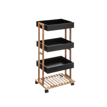 LINEA NATUREO - CARRELLO 4 RIPIANI CM 40.2X30 H.87.8 IN BAMBOO E MDF NATURALE E NERO