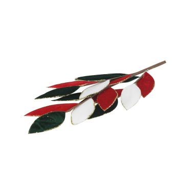 RAMO DI FOGLIE IN VELLUTO VERDE/ROSSO/BIANCO CON BORDI DORATI