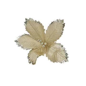 FIORE GAMBO CORTO IN VELLUTO CHAMPAGNE CON 5 PETALI CON STRASS CHAMPAGNE