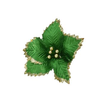 FIORE GAMBO CORTO IN VELLUTO VERDE ACCESSO CON 5 PETALI CON STRASS ORO
