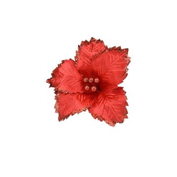 FIORE GAMBO CORTO IN VELLUTO ROSSO CON 5 PETALI CON STRASS ROSSO