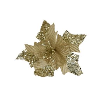 FIORE SMALL IN VELLUTO CHAMPAGNE CON 5 PETALI CON STRASS ORO