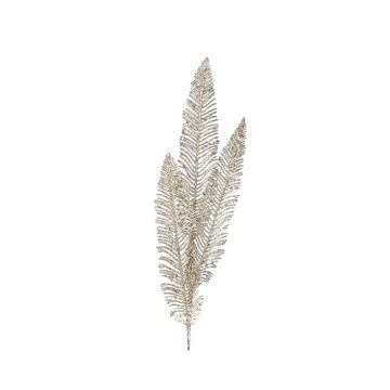 RAMO CON 3 FOGLIE DI PINO GLITTERATO CHAMPAGNE