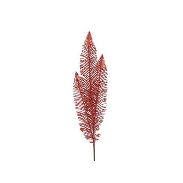 RAMO CON 3 FOGLIE DI PINO GLITTERATO ROSSO