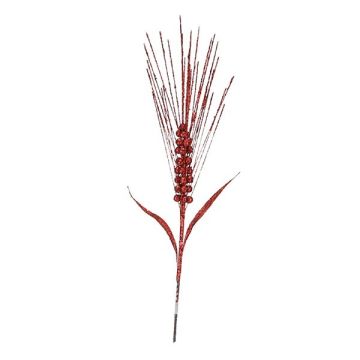 RAMO CON SPIGA E BACCHE GLITTERATO ROSSO