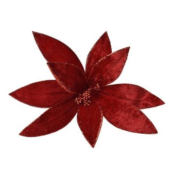 FIORE GAMBO LUNGO IN VELLUTO ROSSO 9 PETALI CON BORDO GLITTERATO