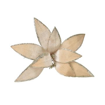 FIORE GAMBO LUNGO IN VELLUTO CHAMPAGNE 9 PETALI CON BORDO GLITTERATO
