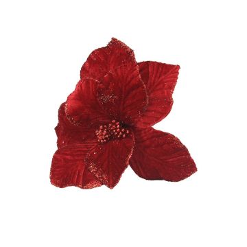 FIORE GAMBO LUNGO IN VELLUTO ROSSO CON 8 PETALI CON BORDO GLITTERATO